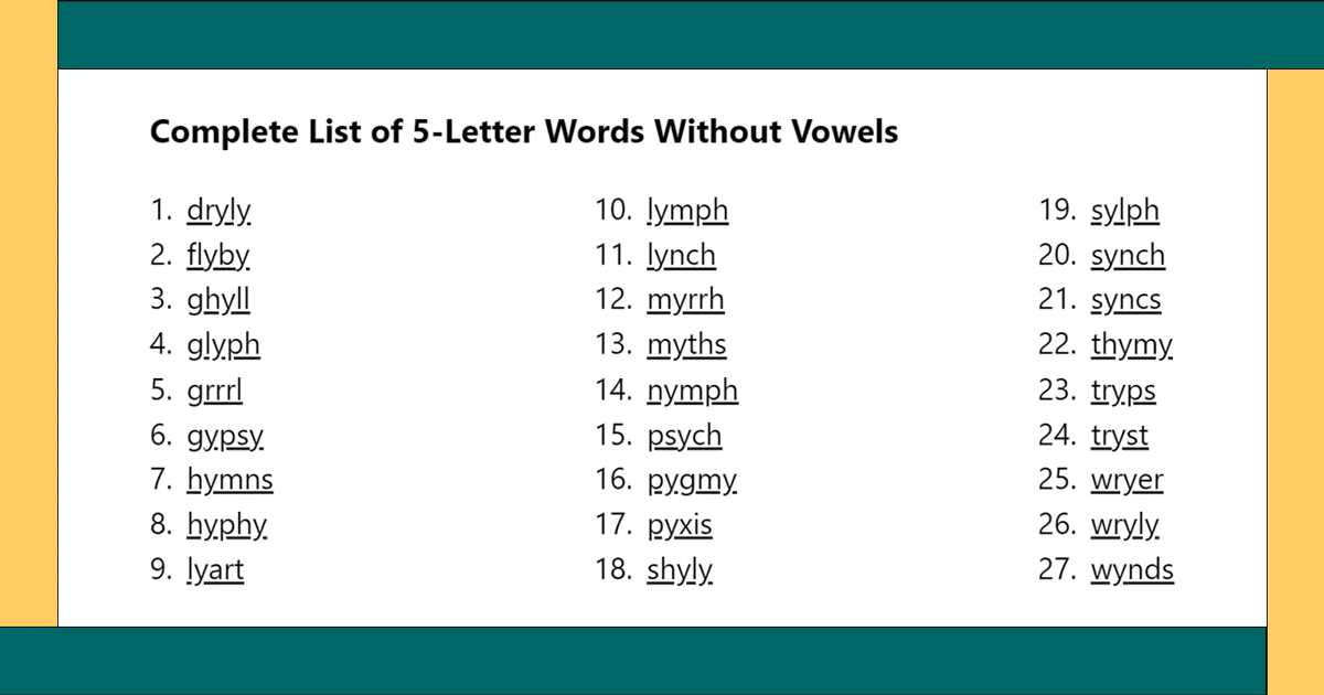 All 5 Letter Words With No Vowels Real Future Educators